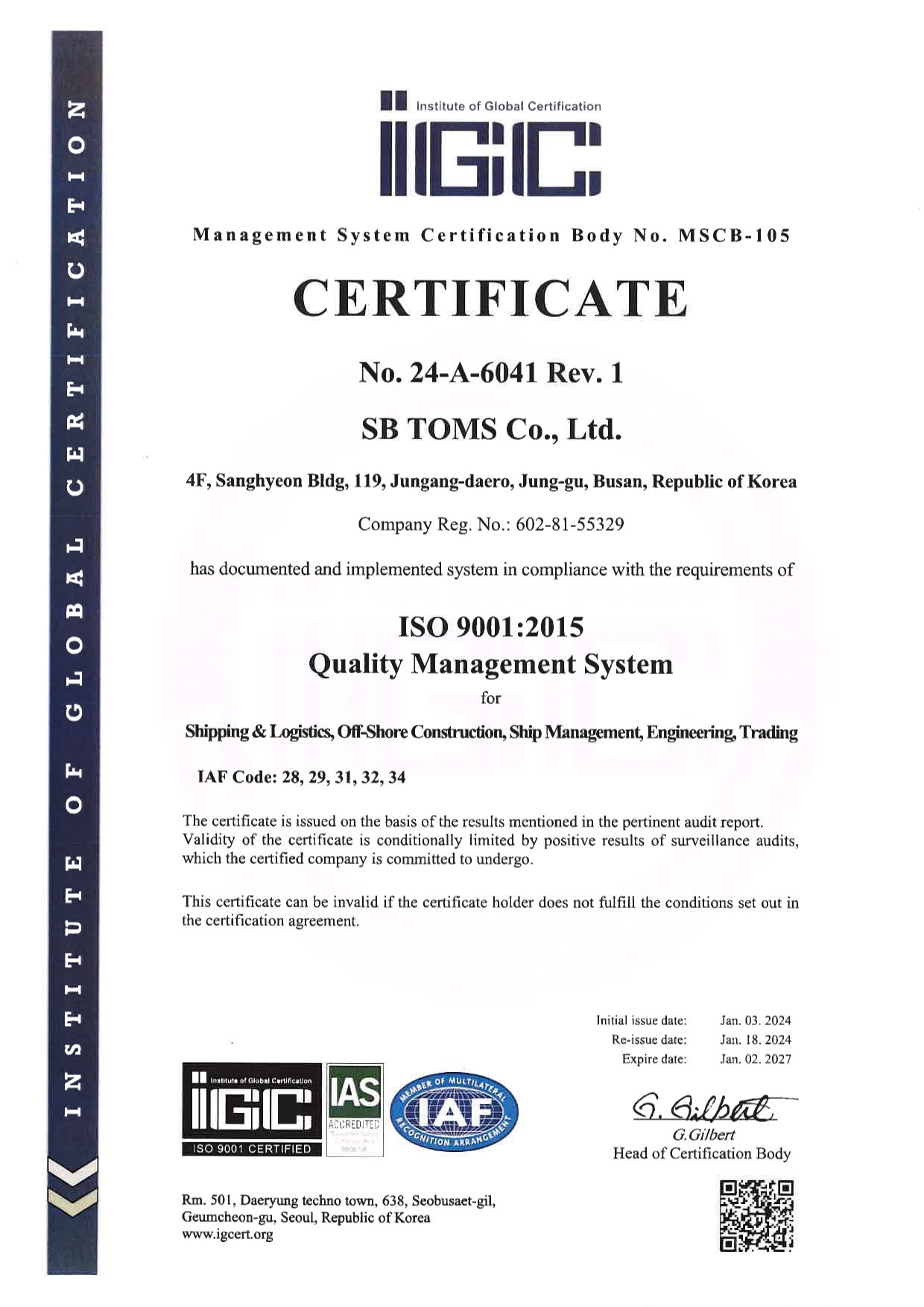 ISO 9001 CERT, Certificate of International Construction